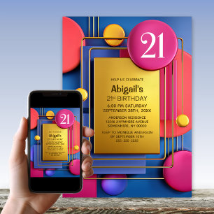 Pink Gold Abstract 21st Birthday Party Invitation