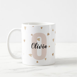 Pink Gold Aesthetic Monagram Name with Hearts Coffee Mug