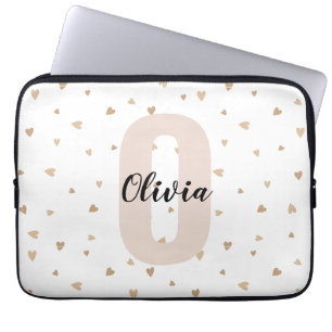 Pink Gold Aesthetic Monagram Name with Hearts Laptop Sleeve