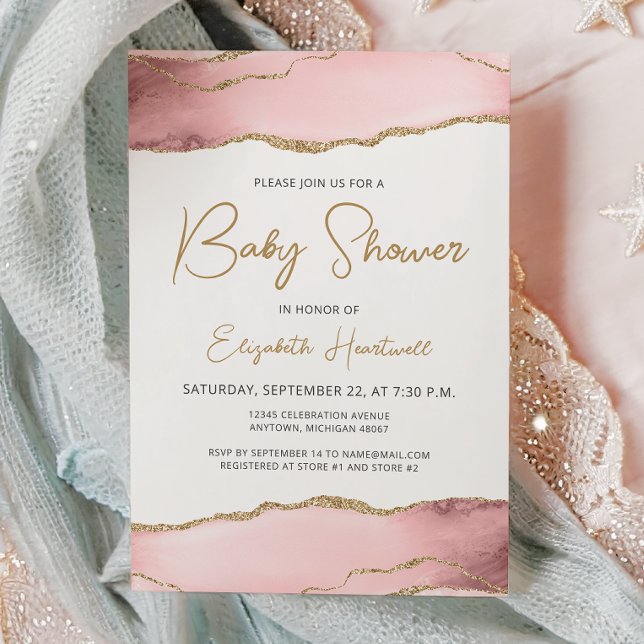Pink Gold Agate Baby Shower Invitation (Creator Uploaded)