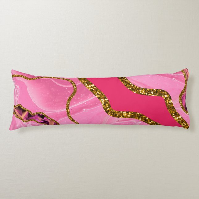 Pink & Gold Agate Geode Glitter Body Cushion (Front)