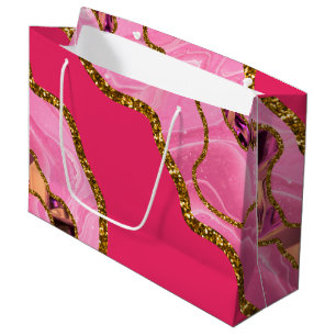 Pink & Gold Agate Geode Glitter  Large Gift Bag