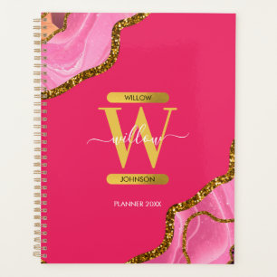 Pink & Gold Agate Geode Glitter Monogram Planner