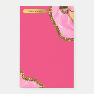 Pink & Gold Agate Geode Glitter Post-it Notes