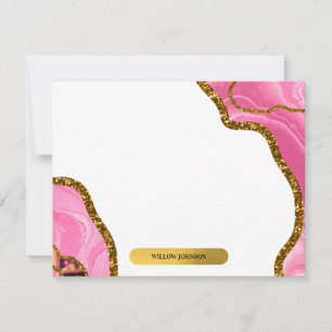 Pink & Gold Agate Geode Glitter Stationery Card