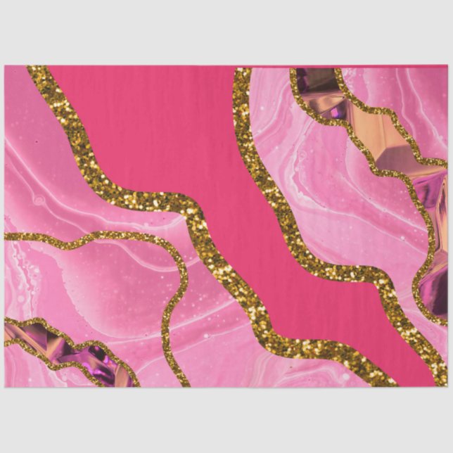 Pink & Gold Agate Geode Glitter  Tissue Paper (Front)