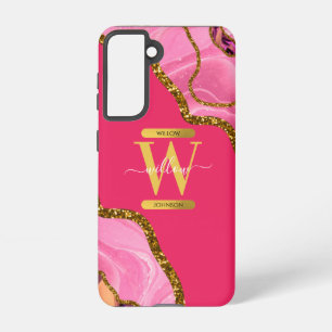 Pink & Gold Agate Geode Monogram   Samsung Galaxy Case