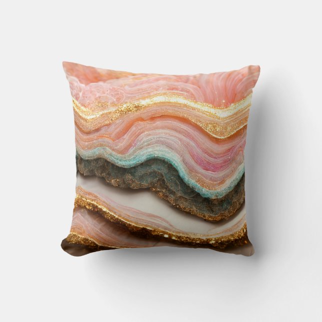 Pink Gold Agate Geode Stone Cushion (Front)