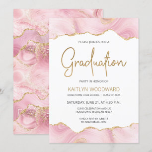 Pink Gold Agate Graduation Party Invitation