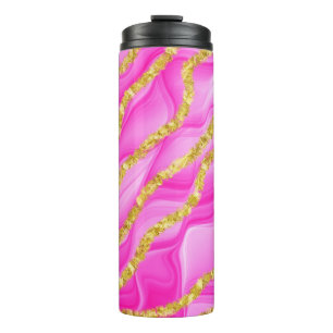 PINK & GOLD AGATE LOOK WAVE PATTERNS THERMAL TUMBLER