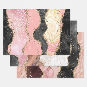 Pink Gold Agate Marble Glitter Abstract Design Wrapping Paper Sheet
