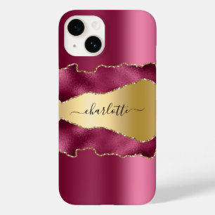 Pink gold agate marble name script  Case-Mate iPhone 14 case