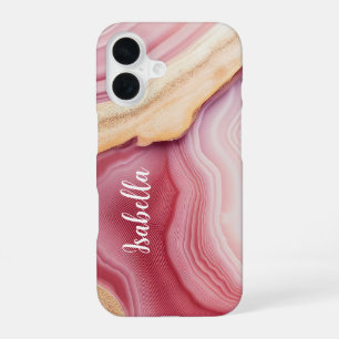 Pink Gold Agate Modern Chic Name iPhone 16 Case
