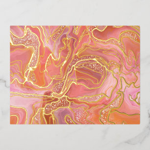 Pink Gold Alcohol Ink Abstract Art Foil Holiday Postcard