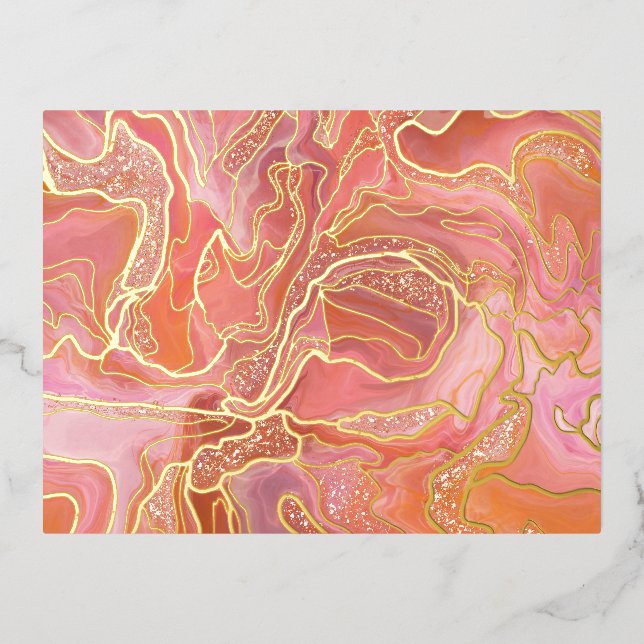 Pink Gold Alcohol Ink Abstract Art Foil Holiday Postcard (Front)