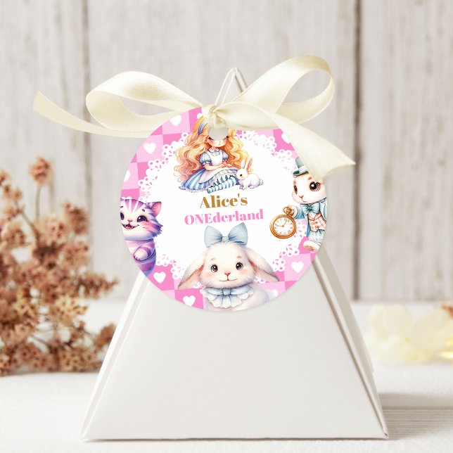 Pink Gold Alice in Wonderland Birthday Tea Party Classic Round Sticker (Creator Uploaded)