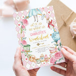 Pink Gold Alice in Wonderland Birthday Tea Party Invitation<br><div class="desc">Celebrate your little girl's birthday with this whimsical Alice in Wonderland themed invitation</div>