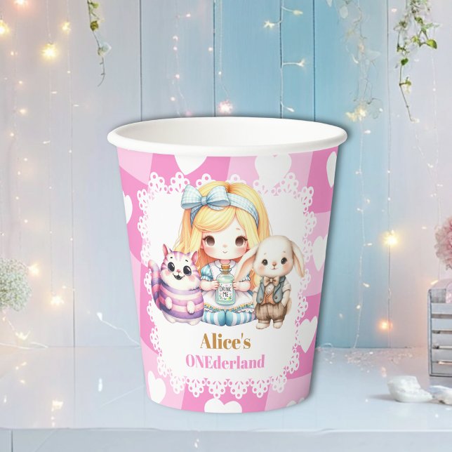 Pink Gold Alice in Wonderland Birthday Tea Party Paper Cups (Creator Uploaded)
