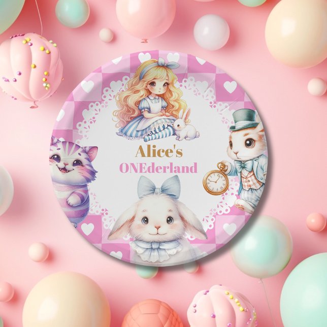 Pink Gold Alice in Wonderland Birthday Tea Party Paper Plate (Creator Uploaded)