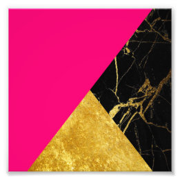 Pink Gold and Black Marble Square Photo Print