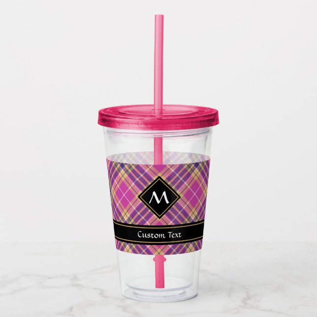 Pink, Gold and Blue Tartan Acrylic Tumbler (Front)