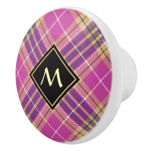 Pink, Gold and Blue Tartan Ceramic Knob