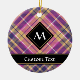 Pink, Gold and Blue Tartan Ceramic Ornament