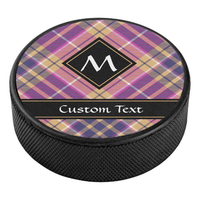 Pink, Gold and Blue Tartan Hockey Puck (3/4)