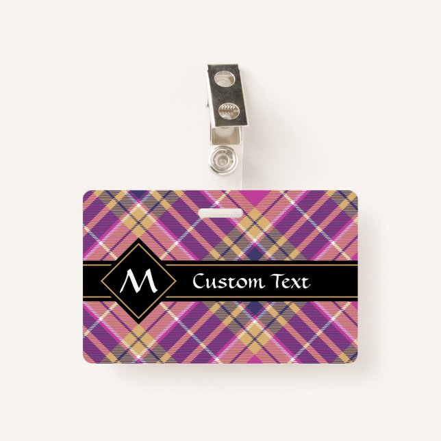 Pink, Gold and Blue Tartan ID Badge (Front with Clip)