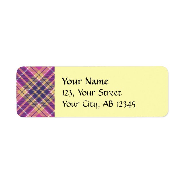 Pink, Gold and Blue Tartan Return Address Label (Front)