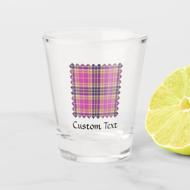 Pink, Gold and Blue Tartan Shot Glass (Front)