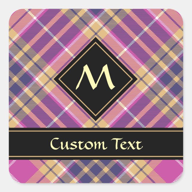 Pink, Gold and Blue Tartan Square Sticker (Front)