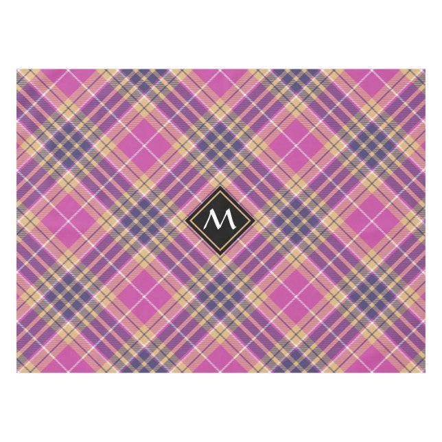 Pink, Gold and Blue Tartan Tablecloth (Front (Horizontal))