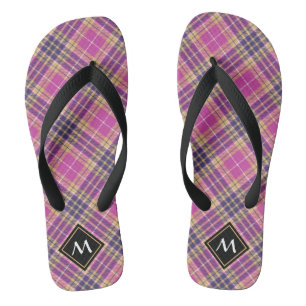 Pink, Gold and Blue Tartan Thongs