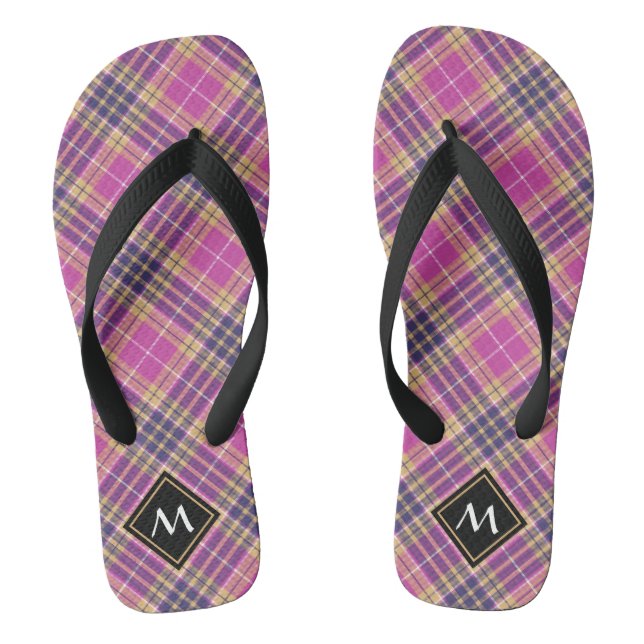 Pink, Gold and Blue Tartan Thongs (Footbed)