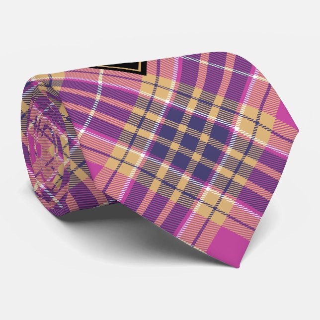 Pink, Gold and Blue Tartan Tie (Rolled)