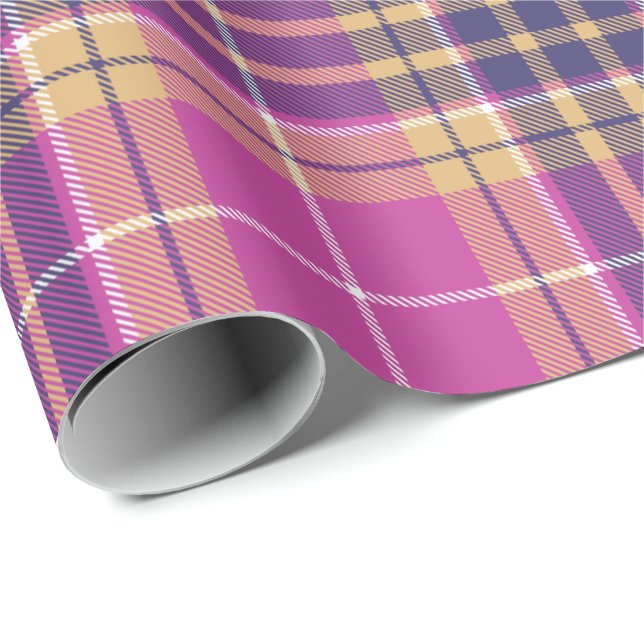 Pink, Gold and Blue Tartan Wrapping Paper (Roll Corner)