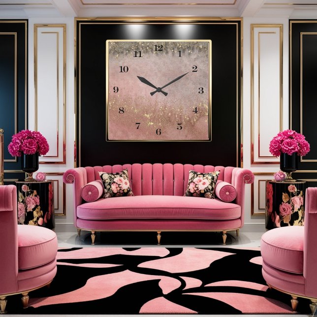  pink, gold, and grey watercolor painting  square wall clock (Creator Uploaded)