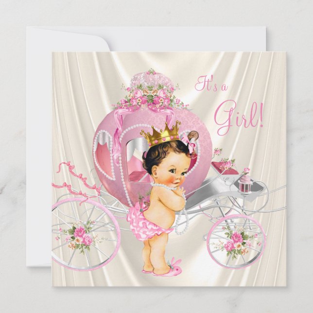 Pink Gold and Ivory Pearl Princess Baby Shower Invitation (Front)