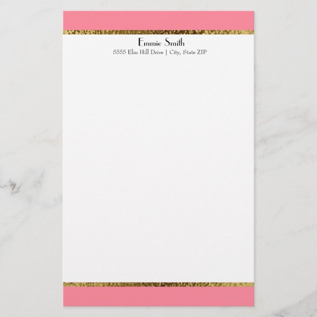 Pink Gold and White Personalised Stationery (Front)