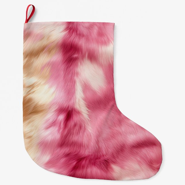 Pink Gold Animal Fur Large Christmas Stocking (Front)