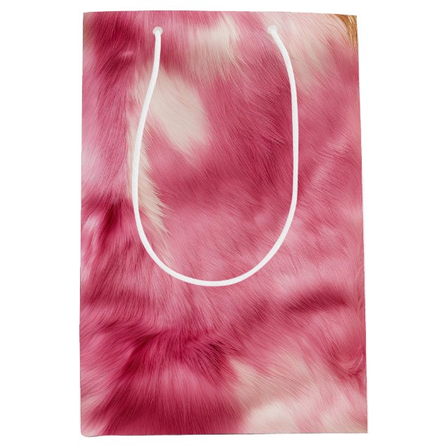 Pink Gold Animal Fur Medium Gift Bag (Front)