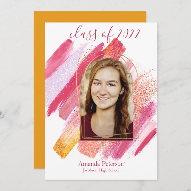 Pink & Gold Arched Graduation Announcement (Front/Back)