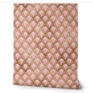 Pink Gold Art Deco Geometric Pattern Wallpaper