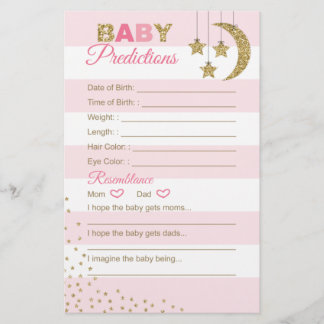 Pink gold baby prediction card for shower games