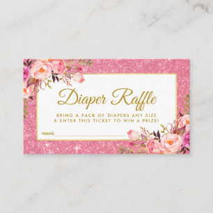 Pink Gold Baby Shower Diaper Raffle Ticket Card GP
