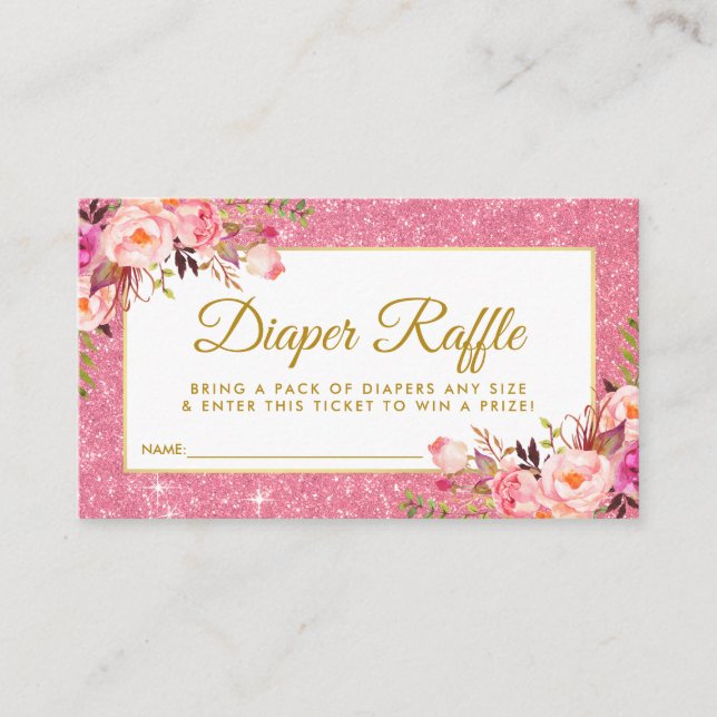 Pink Gold Baby Shower Diaper Raffle Ticket Card GP (Front)