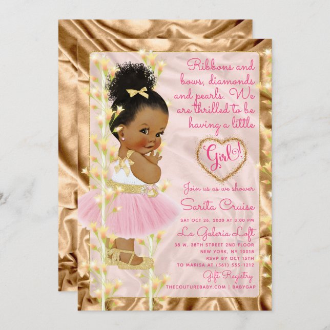 Pink & Gold Baby Shower Ethnic Invitation (Front/Back)