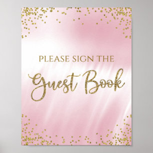 Pink Gold Baby Shower Guest Book Table Sign