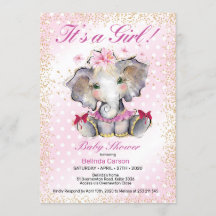 Pink Gold Baby Shower Invitation Baby Elephant
